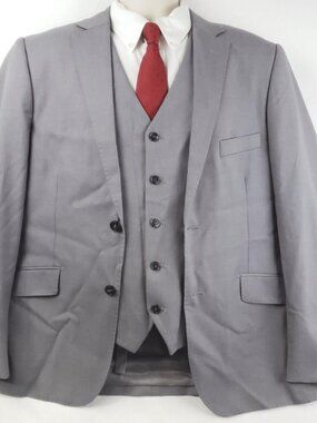 Berragamo Sport Coat & Vest Waistcoat Mens 44R Gray Notch Lapel Single Breasted